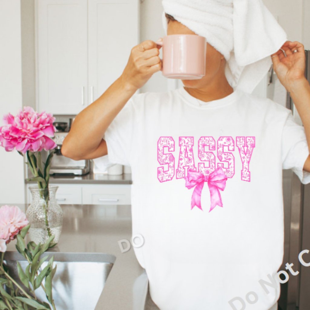 Sassy Toile Tee Pink (White Tee/ New)